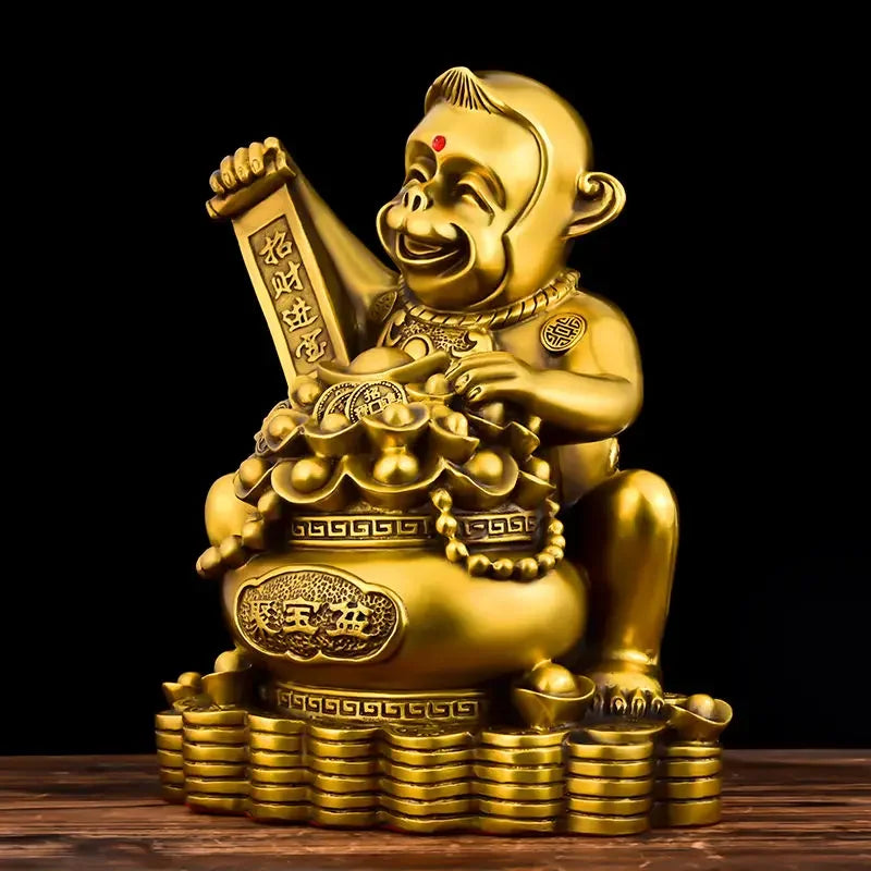 Pure Copper Animal Monkey Ornaments Zodiac Monkey Pot of Treasure Sculptures Home Office Desktop Decoration