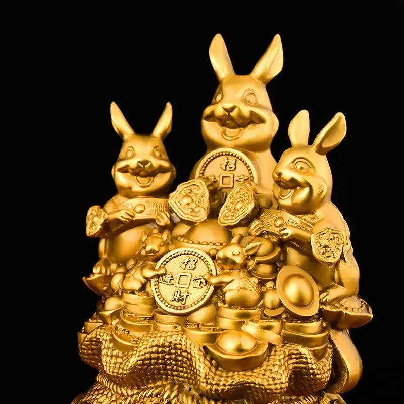 Pure Copper Animal Rabbit Ornaments Five Lucky Polybag Home Living Bedroom Feng Shui Sculptures Ornaments