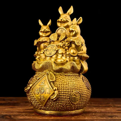 Pure Copper Animal Rabbit Ornaments Five Lucky Polybag Home Living Bedroom Feng Shui Sculptures Ornaments