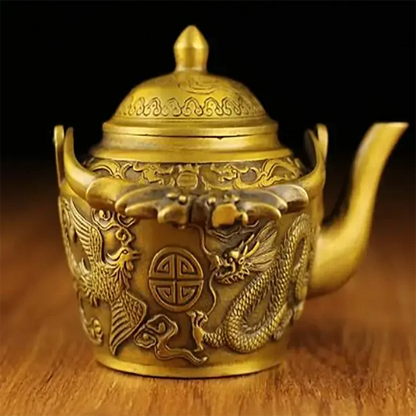 Pure Copper Brass Antique Copper Kettle Ornaments Dragon and Phoenix Kettle Teapot Wine Kettle Decoration