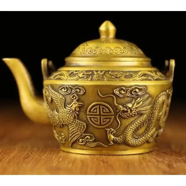 Pure Copper Brass Kettle Ornaments Dragon and Phoenix Kettle Teapot Wine Kettle Decoration