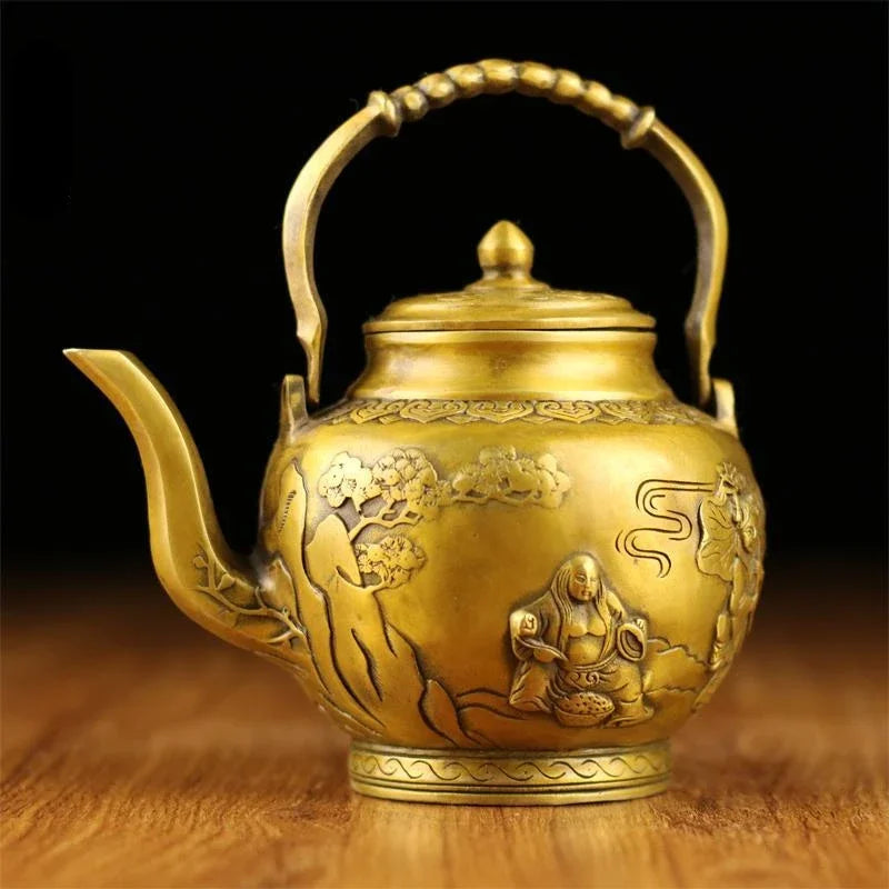 Pure Copper Brass Kettle Ornaments Dragon and Phoenix Kettle Teapot Wine Kettle Decoration