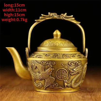 Pure Copper Brass Kettle Ornaments Dragon and Phoenix Kettle Teapot Wine Kettle Decoration