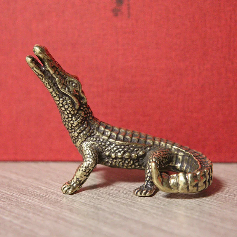 Pure Copper Bronze Crocodile Tea Pet Household Animal Crafts Lacoste Ornament Tea Ceremony Accessories Car Decoration