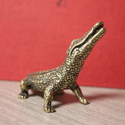 Pure Copper Bronze Crocodile Tea Pet Household Animal Crafts Lacoste Ornament Tea Ceremony Accessories Car Decoration