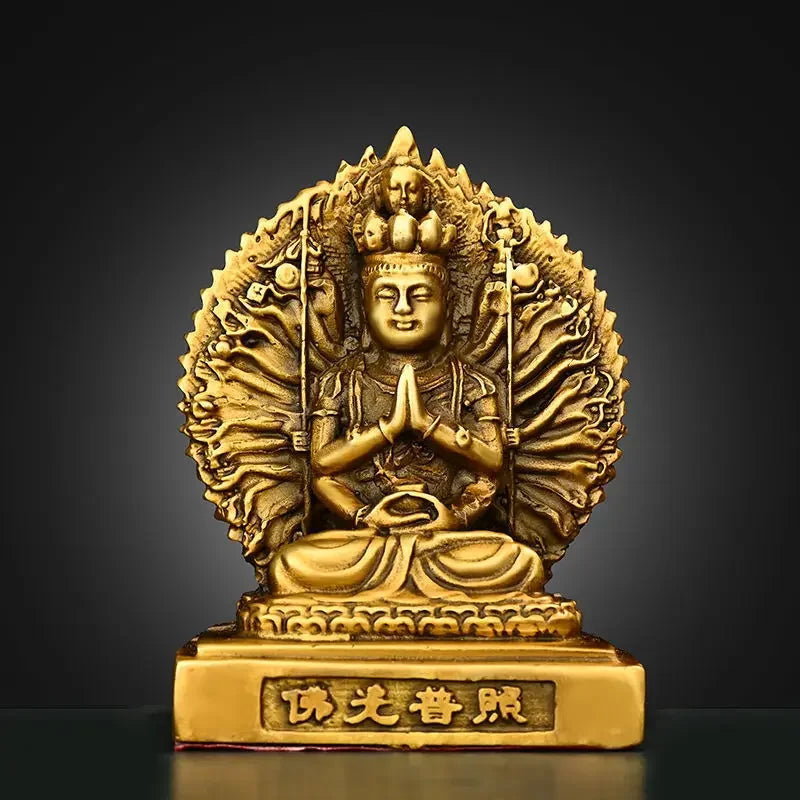 Pure Copper Car Ornaments Double-sided Holy Buddha Thousand Hands Guanyin Home Buddha Statue Decoration Gift