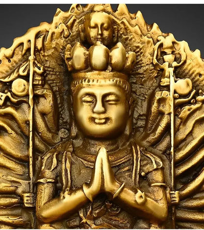 Pure Copper Car Ornaments Double-sided Holy Buddha Thousand Hands Guanyin Home Buddha Statue Decoration Gift