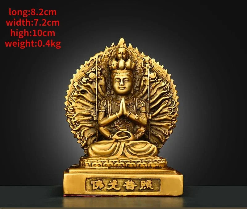 Pure Copper Car Ornaments Double-sided Holy Buddha Thousand Hands Guanyin Home Buddha Statue Decoration Gift