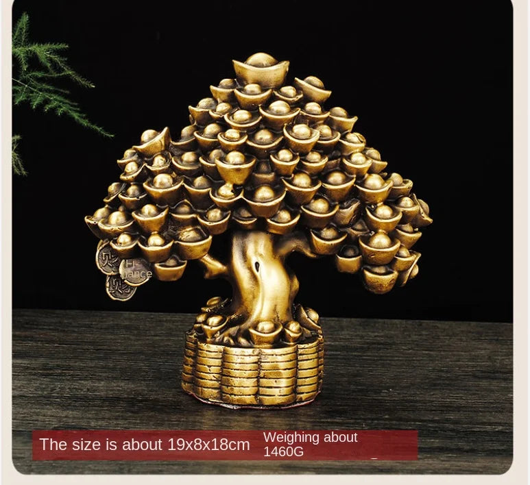 Pure Copper Chinese Lucky Money Tree Ornaments Pot Tree Living Room Office Desktop Decoration