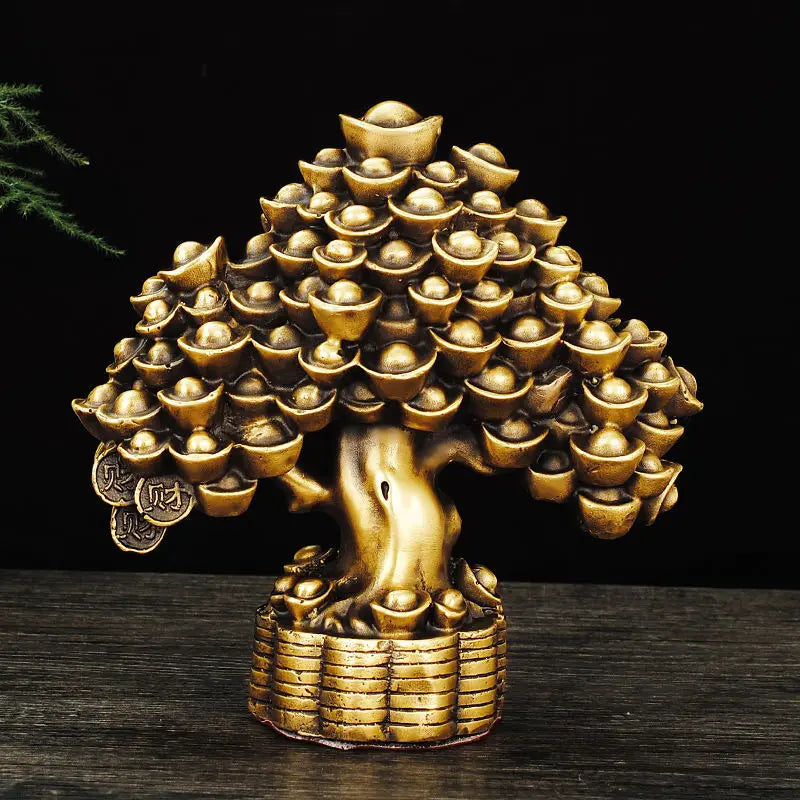 Pure Copper Chinese Lucky Money Tree Ornaments Pot Tree Living Room Office Desktop Decoration