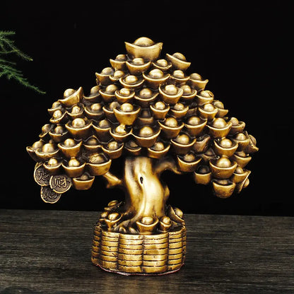 Pure Copper Chinese Lucky Money Tree Ornaments Pot Tree Living Room Office Desktop Decoration