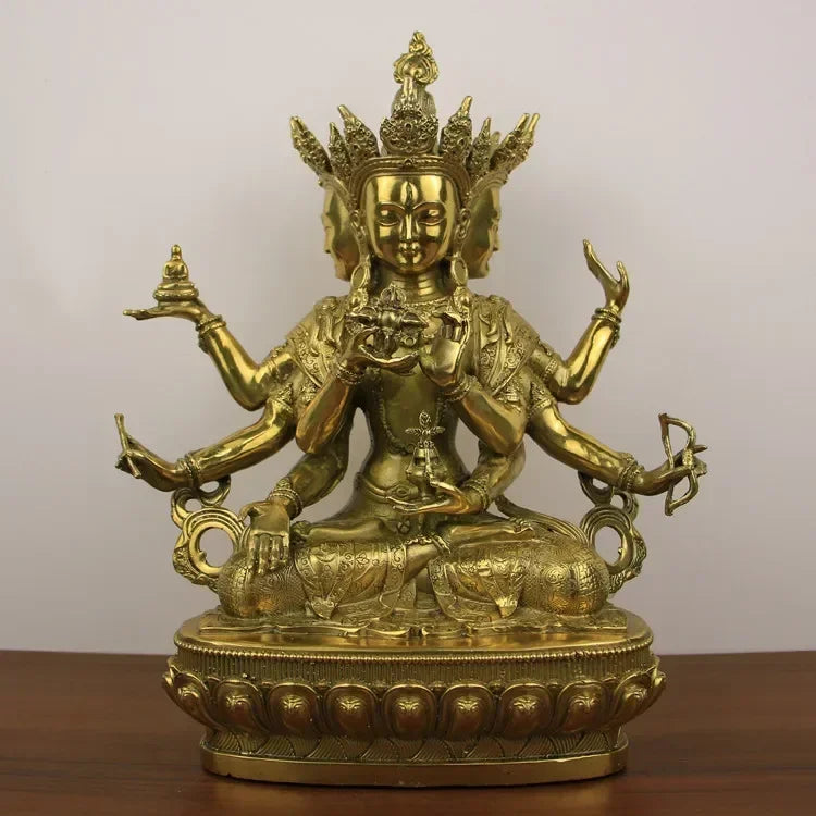 Pure Copper Dignified Buddha Mother Bodhisattva Statue Longevity Three Bronze Sculptures Decoration Crafts