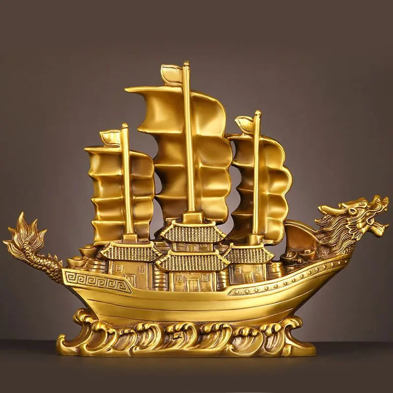 Pure Copper Dragon Boat Ornaments Smooth Sailing Full of Dragon Boat Living Room Office Desktop Decor
