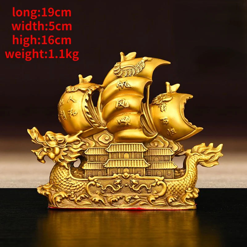 Pure Copper Dragon Boat Ornaments Smooth Sailing Full of Dragon Boat Living Room Office Desktop Decor