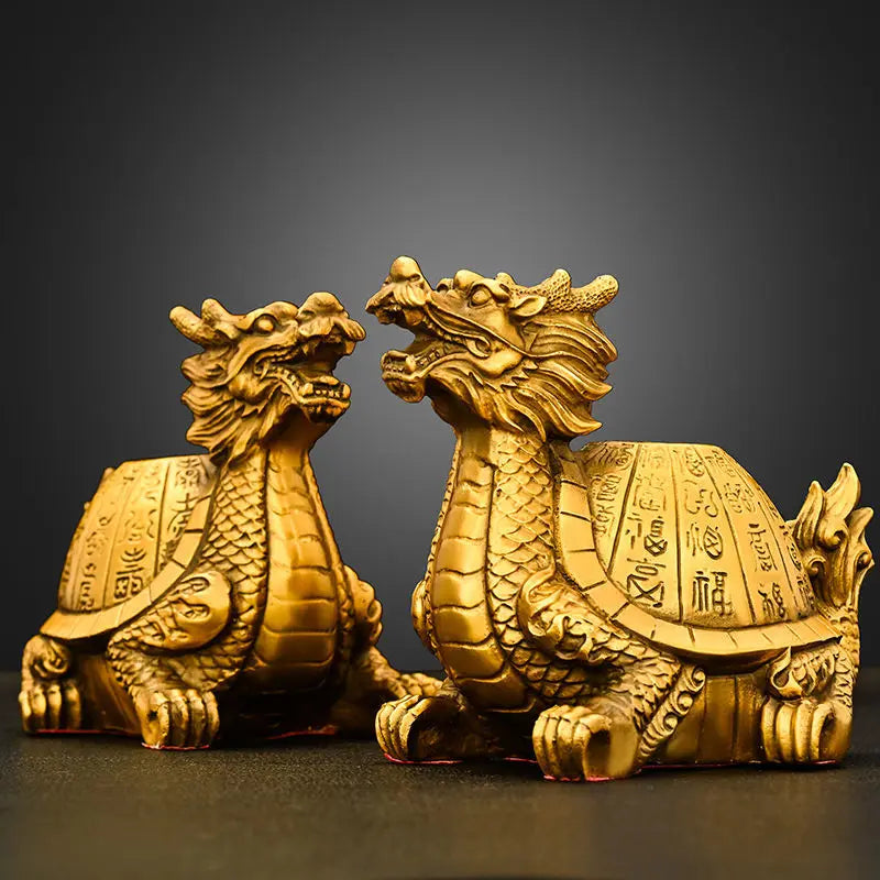 Pure Copper Dragon Turtle Ornament Fortune Turtle Longevity Turtle Home Office Desktop Small Statues Sculptures