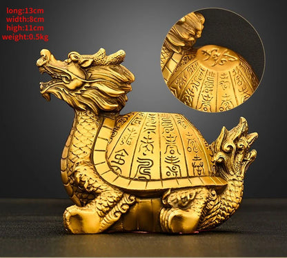 Pure Copper Dragon Turtle Ornament Fortune Turtle Longevity Turtle Home Office Desktop Small Statues Sculptures