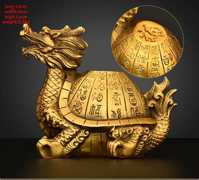 Pure Copper Dragon Turtle Ornament Fortune Turtle Longevity Turtle Home Office Desktop Small Statues Sculptures