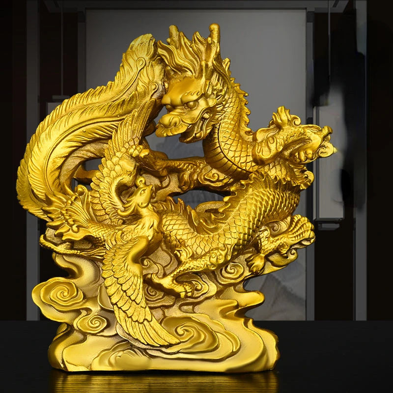 Pure Copper Dragon and Phoenix Auspicious Ornaments Creative Home Living Room Bedroom Decoration Handicraft Mascot