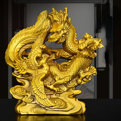 Pure Copper Dragon and Phoenix Auspicious Ornaments Creative Home Living Room Bedroom Decoration Handicraft Mascot