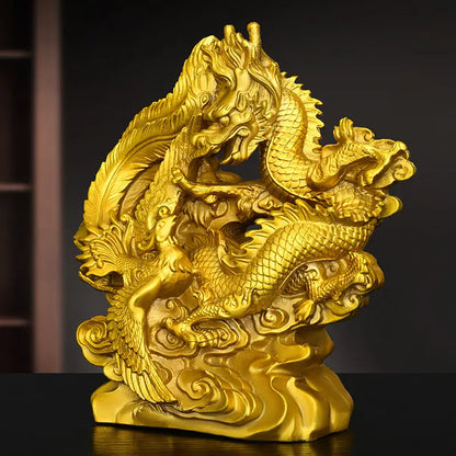 Pure Copper Dragon and Phoenix Auspicious Ornaments Creative Home Living Room Bedroom Decoration Handicraft Mascot