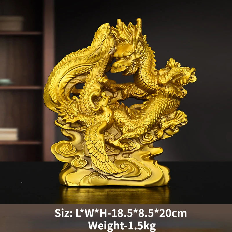 Pure Copper Dragon and Phoenix Auspicious Ornaments Creative Home Living Room Bedroom Decoration Handicraft Mascot