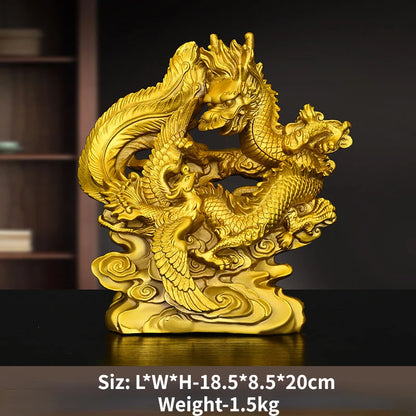 Pure Copper Dragon and Phoenix Auspicious Ornaments Creative Home Living Room Bedroom Decoration Handicraft Mascot