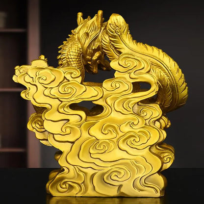 Pure Copper Dragon and Phoenix Auspicious Ornaments Creative Home Living Room Bedroom Decoration Handicraft Mascot