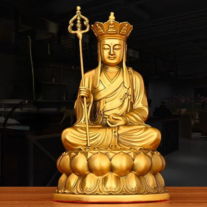Pure Copper Earth Store King Ornaments Lotus Earth Store Bodhisattva Statue Home Living Room Office Sculptures