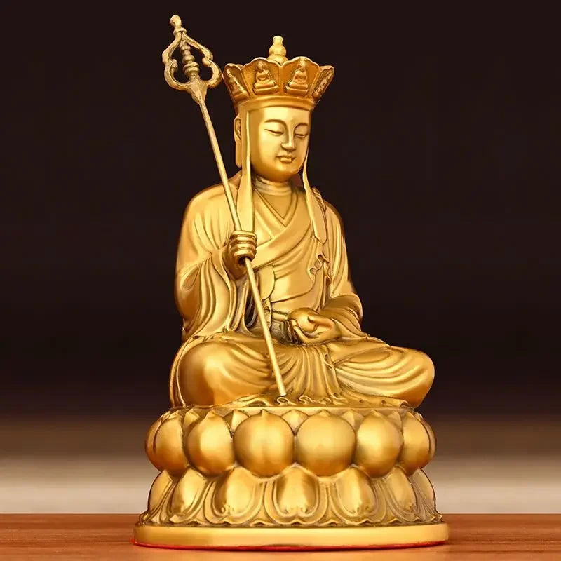 Pure Copper Earth Store King Ornaments Lotus Earth Store Bodhisattva Statue Home Living Room Office Sculptures