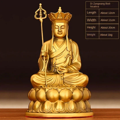 Pure Copper Earth Store King Ornaments Lotus Earth Store Bodhisattva Statue Home Living Room Office Sculptures