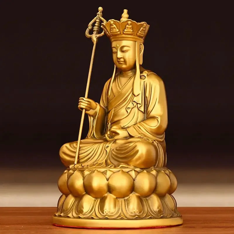 Pure Copper Earth Store King Ornaments Lotus Earth Store Bodhisattva Statue Home Living Room Office Sculptures
