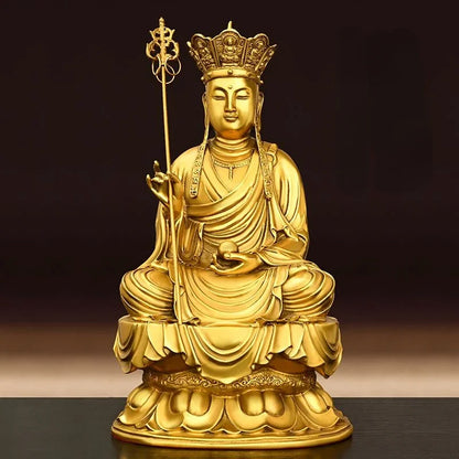 Pure Copper Earth Store King Statue Small Buddha Lotus Home Living Room Office Hall Home Sculptures