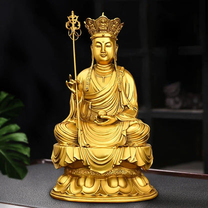 Pure Copper Earth Store King Statue Small Buddha Lotus Home Living Room Office Hall Home Sculptures