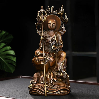 Pure Copper Earth Treasure King Decoration Antique Jiuhua Mountain Earth Treasure Bodhisattva Statue Home Living Room Ornaments