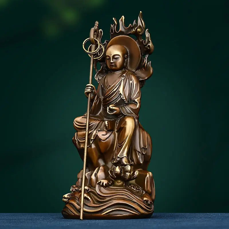 Pure Copper Earth Treasure King Decoration Antique Jiuhua Mountain Earth Treasure Bodhisattva Statue Home Living Room Ornaments