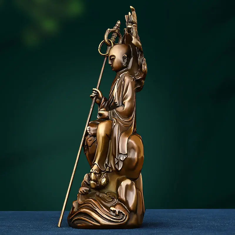 Pure Copper Earth Treasure King Decoration Antique Jiuhua Mountain Earth Treasure Bodhisattva Statue Home Living Room Ornaments