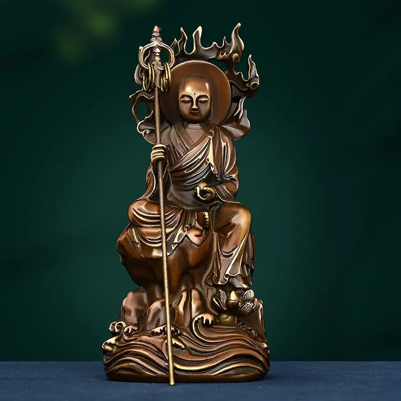 Pure Copper Earth Treasure King Decoration Antique Jiuhua Mountain Earth Treasure Bodhisattva Statue Home Living Room Ornaments