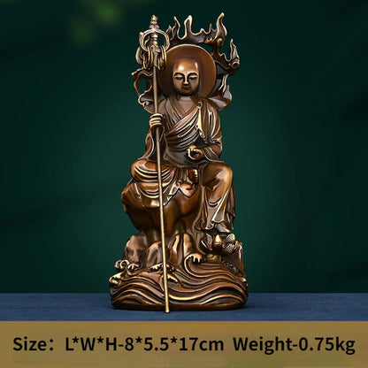 Pure Copper Earth Treasure King Decoration Antique Jiuhua Mountain Earth Treasure Bodhisattva Statue Home Living Room Ornaments