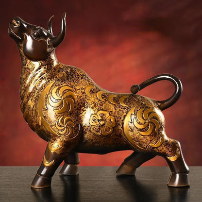 Pure Copper Feng Shui Animal Cow Ornament Painted Home Office Desktop Decorations Cow Tv Cabinet Wine Cabinet Decor