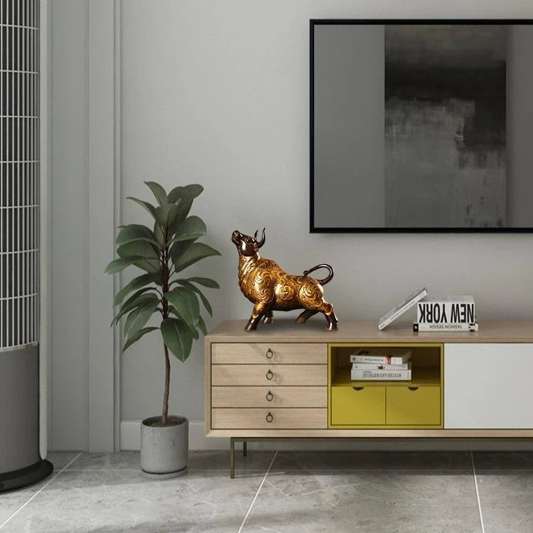 Pure Copper Feng Shui Animal Cow Ornament Painted Home Office Desktop Decorations Cow Tv Cabinet Wine Cabinet Decor