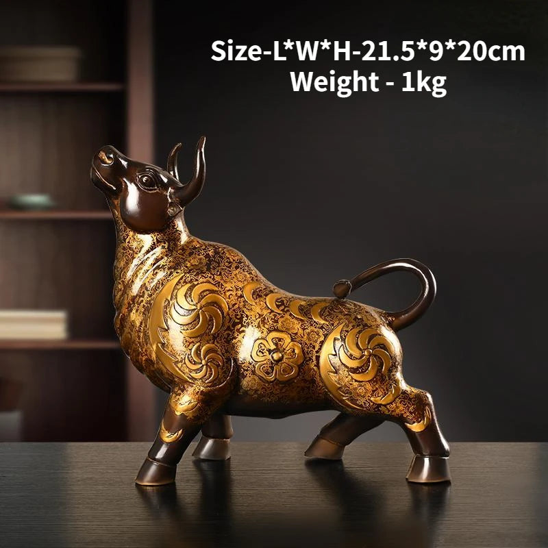 Pure Copper Feng Shui Animal Cow Ornament Painted Home Office Desktop Decorations Cow Tv Cabinet Wine Cabinet Decor