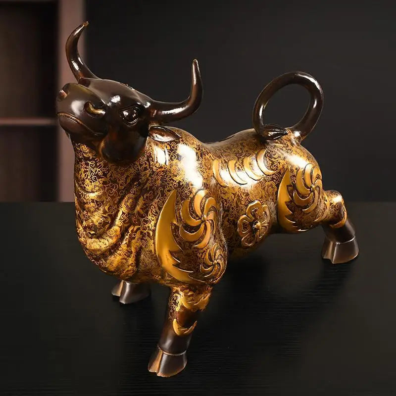 Pure Copper Feng Shui Animal Cow Ornament Painted Home Office Desktop Decorations Cow Tv Cabinet Wine Cabinet Decor