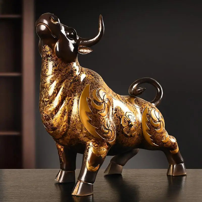 Pure Copper Feng Shui Animal Cow Ornament Painted Home Office Desktop Decorations Cow Tv Cabinet Wine Cabinet Decor