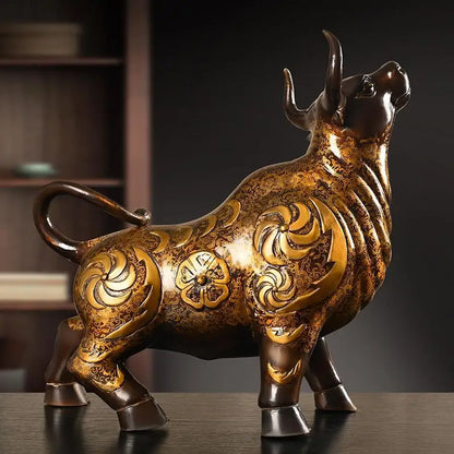 Pure Copper Feng Shui Animal Cow Ornament Painted Home Office Desktop Decorations Cow Tv Cabinet Wine Cabinet Decor