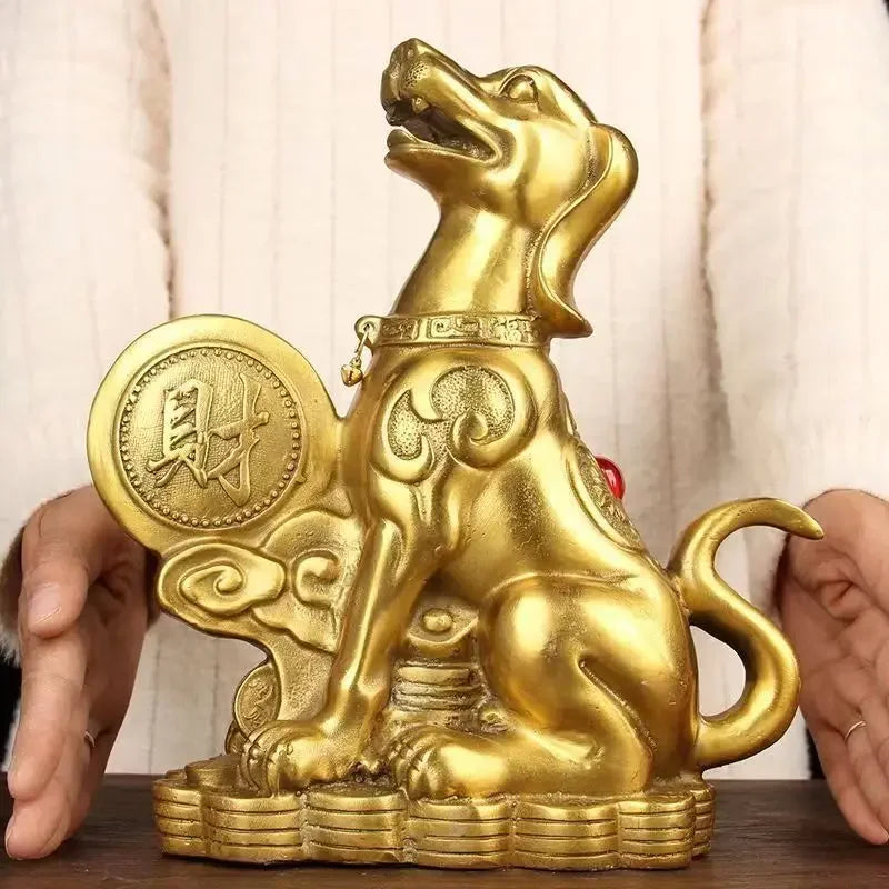 Pure Copper Feng Shui Money Dog Inviting Wealth and Guarding Home Decoration Crafts Ornaments