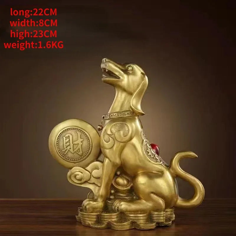 Pure Copper Feng Shui Money Dog Inviting Wealth and Guarding Home Decoration Crafts Ornaments