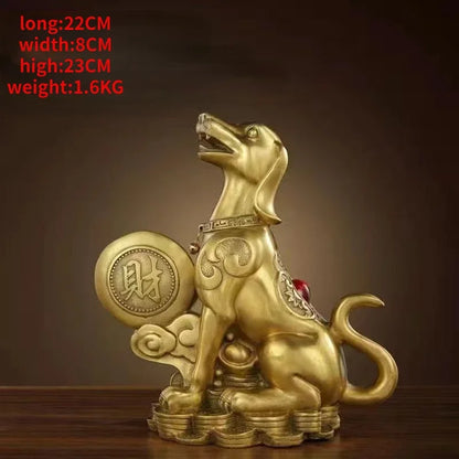 Pure Copper Feng Shui Money Dog Inviting Wealth and Guarding Home Decoration Crafts Ornaments
