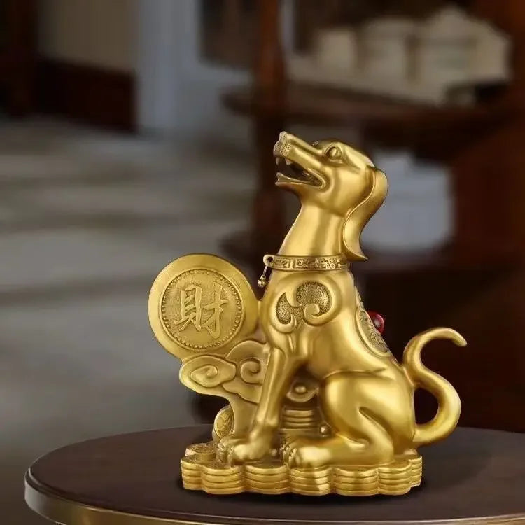 Pure Copper Feng Shui Money Dog Inviting Wealth and Guarding Home Decoration Crafts Ornaments