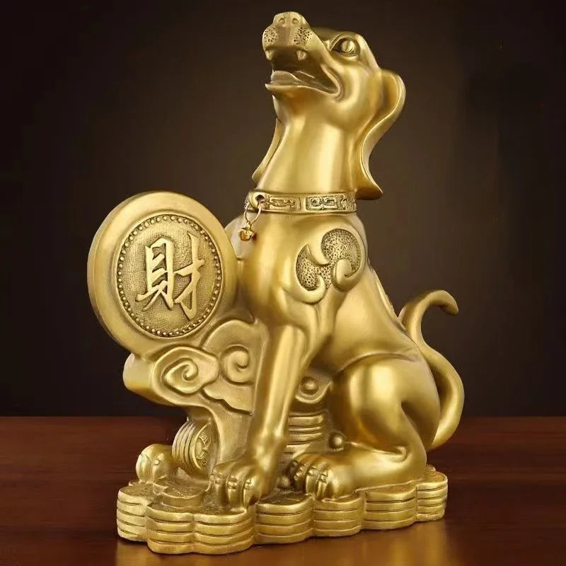 Pure Copper Feng Shui Money Dog Inviting Wealth and Guarding Home Decoration Crafts Ornaments