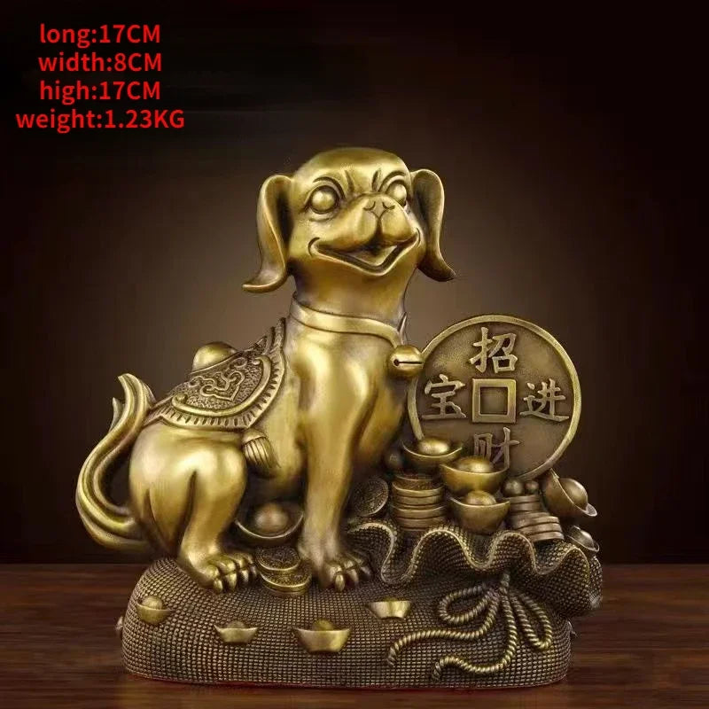 Pure Copper Feng Shui Money Dog Inviting Wealth and Guarding Home Decoration Crafts Ornaments